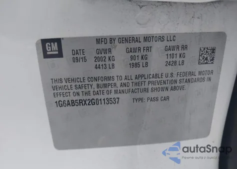 2016 Cadillac Ats Luxury Collection z USA, uszkodzony, nr VIN 1G6AB5RX2G0113537